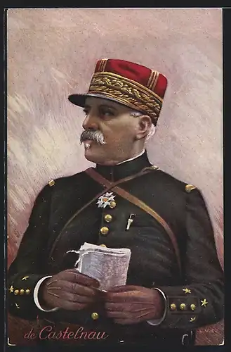 Künstler-AK Heerführer de Caselnau in Uniform