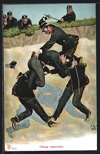 AK Charge improvisée, schweizer Soldaten beim Reiterkampf