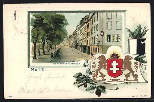 Lithographie Metz, Rue de l`Esplanade, Wappen