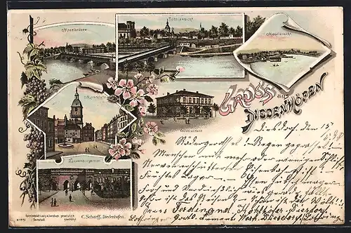 Lithographie Diedenhofen, Marktplatz, Gouvernement, Moselbrücke