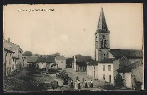 AK Kolters, Teilansicht mit Kirche aus der Vogelschau