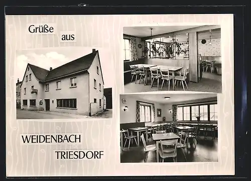 AK Weidenbach / Triesdorf, Gasthaus und Metzgerei Walter Eder, Innen- und Aussenansicht