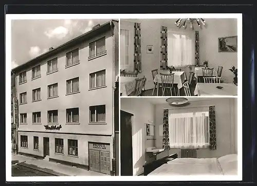 AK Mannheim-Waldhof, Fassade und Innenräume des Hotel Waldhof