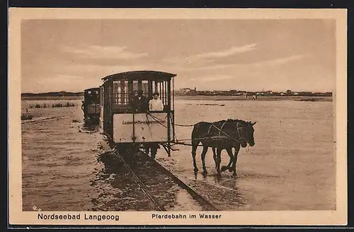 AK Langeoog, Pferdebahn im Wasser