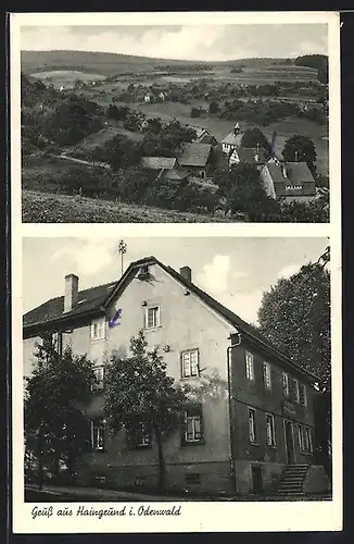 AK Haingrund i. Odenwald, Gasthaus u. Pension z. Odenwald, Bes. Fr. Matthes, Ortsansicht