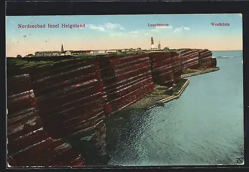 AK Helgoland, Westküste mit Leuchtturm