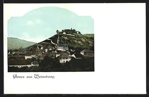 AK Weinsberg, Ortsansicht mit Berg