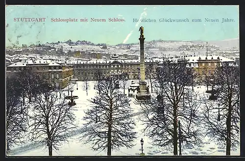 AK Stuttgart, Schlossplatz mit Neuem Schloss im Winter