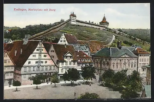AK Esslingen / Neckar, Marktplatz mit Burg