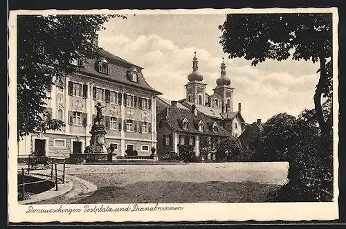 AK Donaueschingen, Postplatz und Dianabrunnen