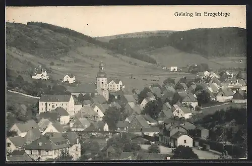 AK Geising im Erzgebirge, Ortsansicht mit Kirche