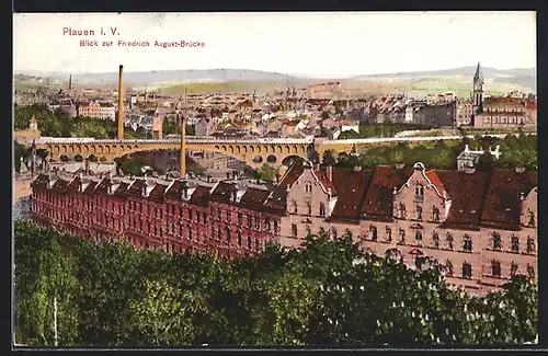 AK Plauen i. V., Blick zur Friedrich August-Brücke