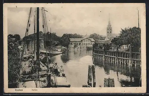AK Itzehoe, Blick vom Hafen zur Kirche