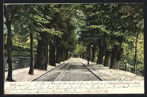 AK Kiel, Düsternbrooker Allee mit Spaziergänger