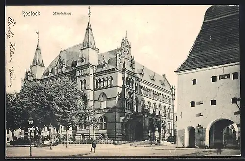 AK Rostock, Ständehaus mit Strasse