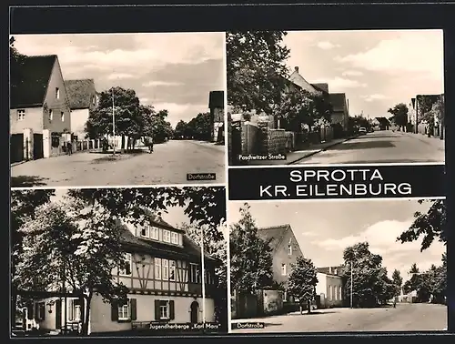 AK Sprotta /Kr. Eilenburg, Jugendherberge Karl Marx, Dorfstrasse, Paschwitzer Strasse