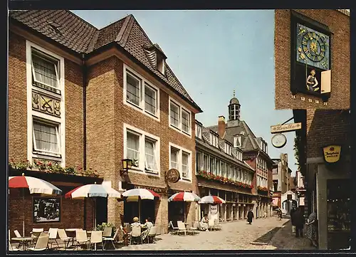 AK Düsseldorf, Café in der Schneider-Wibbel-Gasse, Kunstuhr