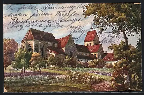 Künstler-AK Vinzenz Marschall: Insel Reichenau i. Bodensee, Blick zum Münster