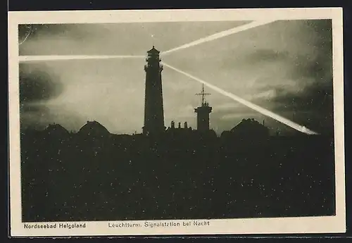 AK Helgoland, Leuchtturm mit Signalstation bei Nacht