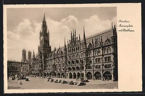 AK München, Marienplatz mit Rathaus, Autos