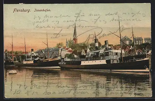 AK Flensburg, Dampfer im Innenhafen