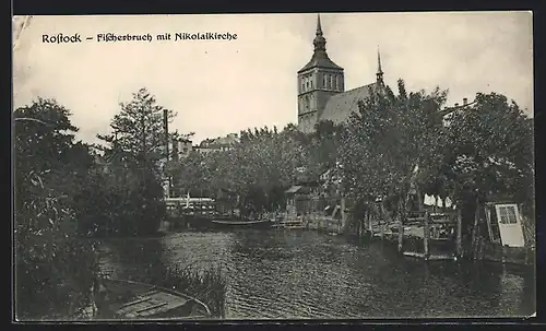 AK Rostock, Fischerbruch mit Nikolaikirche