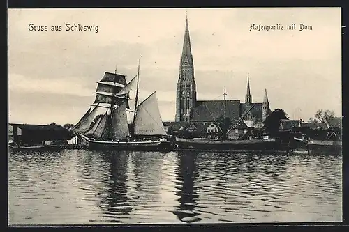 AK Schleswig, Hafenpartie mit Dom