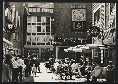 AK Düsseldorf, Strasse Schneider Wibbel-Gasse mit Cafe