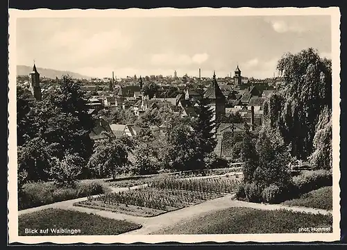 AK Waiblingen, Blick vom Garten in den Ort