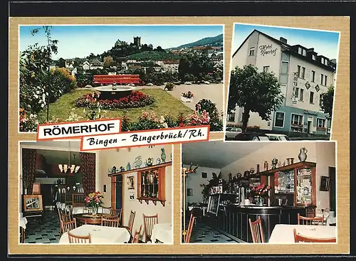 AK Bingen-Bingerbrück, Hotel Römerhof mit Innenansichten, Blick zur Burg