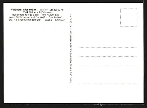 AK Waldeck /Edersee, Waldhotel Wiesemann mit Terrasse und Schwimmbad