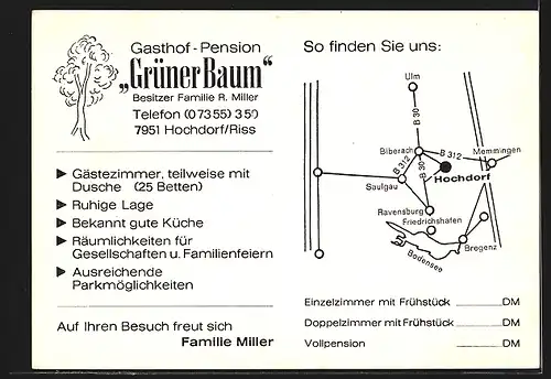 AK Hochdorf /Riss, Gasthof-Pension Grüner Baum in drei Ansichten