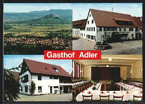 AK Bissingen /Teck, Gasthof Adler mit Festsaal, Ortsansicht aus der Vogelschau