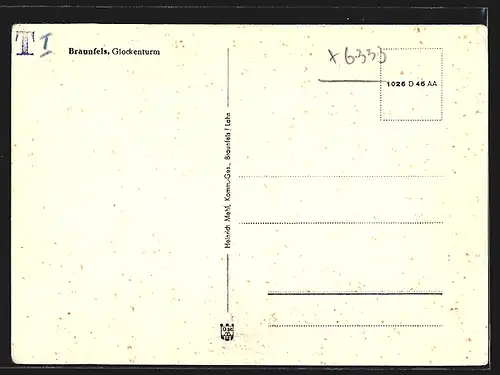 AK Braunfels, Wegpartie mit Blick auf den Glockenturm