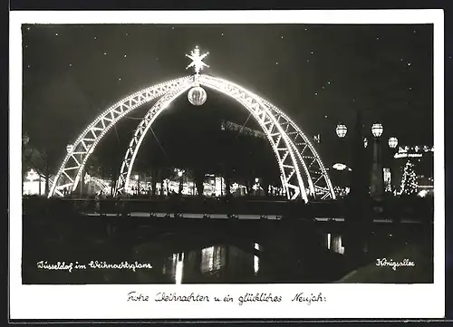 AK Düsseldorf, Die Königsallee im Weihnachtsglanz, Weihnachts- und Neujahrskarte