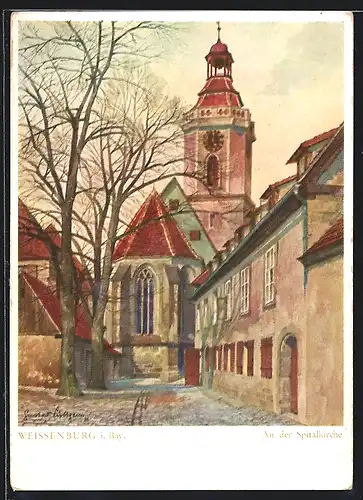 Künstler-AK Weissenburg i. Bay., Blick auf Spitalkirche