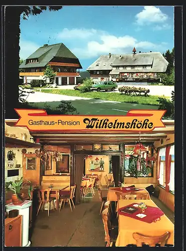 AK Schonach-Rohrhardsberg, Gasthaus Wilhelmshöhe mit Parkplatz und Innenansicht
