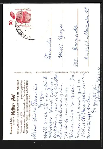 AK Marquartstein-Pettendorf, Restaurant-Café-Pension Wessner Hof gegen die Berge