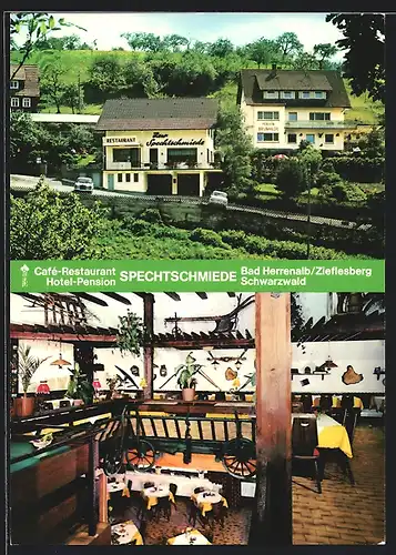 AK Bad Herrenalb /Zieflesberg, Café-Restaurant Spechtschmiede, neben Pension Brunhilde