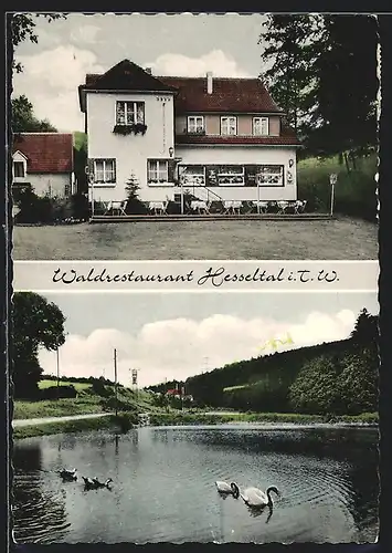 AK Hesseln / Halle, Waldrestaurant Hesseltal, Dorfteich