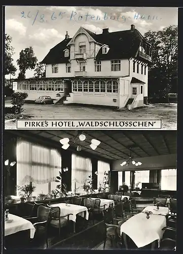 AK Rotenburg /Hann., Pirke`s Hotel Waldschlösschen, mit Ansicht des Speisesaals