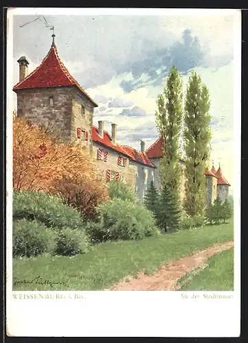 Künstler-AK Weissenburg / Bayern, An der Stadtmauer