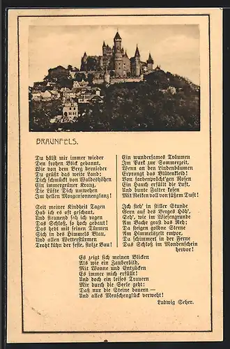 AK Braunfels, Totalansicht vom Schloss, Gedicht von Ludwig Seher