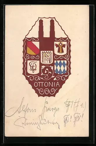 AK München, Studentenwappen der Ottonia, Gabelsbergerstrasse 24