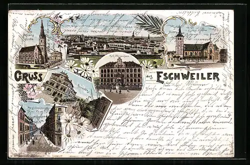 Lithographie Eschweiler, Neugrabenstrasse, Rosenallee, Kath. Waisenhaus