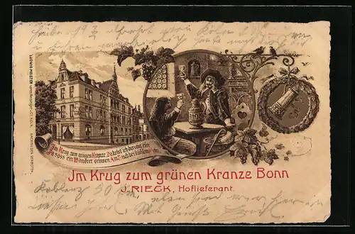 Lithographie Bonn, Gasthaus Krug zum grünen Kranze