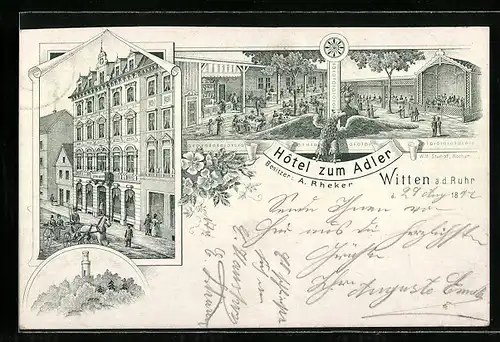 Lithographie Witten a. d. Ruhr, Hotel zum Adler, Bes. A. Rheker