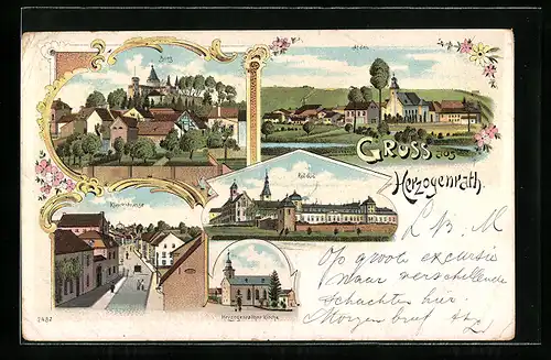 Lithographie Herzogenrath, Kleickstrasse, Rol duc, Teilansicht mit Burg, Arden