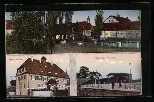 AK Kühren / Wurzen, Bahnhof, Neue Schule, Ortspartie