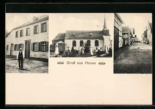 AK Hoven / Zülpich, Kirche, Strassenpartie mit Gebäudeansicht